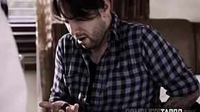 Teen performs deepthroat in taboo group threeway