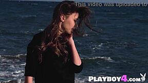 Sexy Brunette Teen Mila Azul Strips Down to Show Her All-Natural Big Boobs and Hot Naked Body 😍