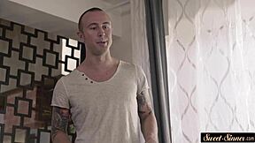 Stepdaughter Rubs Pussy While Cockriding Hard