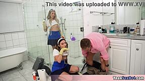 petite stepdaughters in ffm threesome with free use pussy