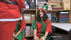 Hidden cam catches threesome with asian teen elves at the office.