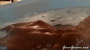 blonde young teen gives footjob in home video