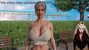 The golden boy ep 3 features a redhead gamer girl playing a cartoon game outdoors.