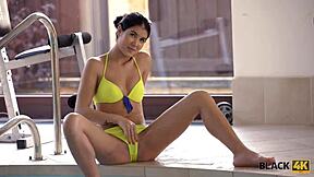 Brunette skips swimming for coach's huge cock