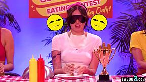 Ebony lesbian Alexis Tae dominates Eliza Ibarra and Charlotte Sins with strapon action in wild 3some