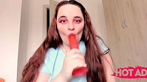 Chubby Teen 18+ Girl Performs POV Blowjob On Dildo With Sucking