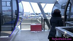 Hot brunette swallows stranger's cum after outdoor blowjob