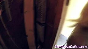 Can you believe this blonde teen got jizzed on her face from a monster cock blowjob in public?