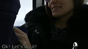 Hot brunette swallows stranger's cum after outdoor blowjob