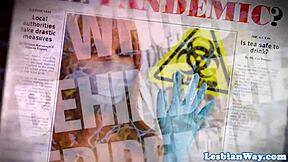 Big-titted beauty licks petite pussy.