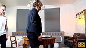 mature tutor without glasses gets seduced by teen disciple for blowjob