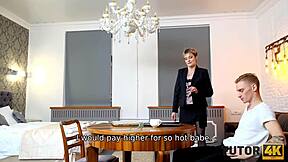 mature tutor without glasses gets seduced by teen disciple for blowjob