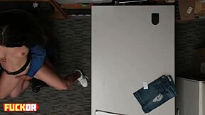 brunette hottie got talked into riding dick