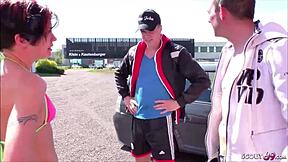 Two German teen swingers swapped partners and got wild fucking outdoors in a group