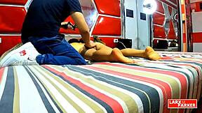 in the casting, perla rica gets masturbated from another angle with ass up