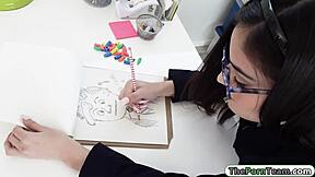 cute brunette blows and bangs her tutor.