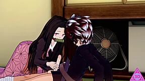 Tanjiro fucks Nezuko in hentai sex scene