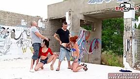 French Amateur Outdoor Foursome Orgy with Young Guys