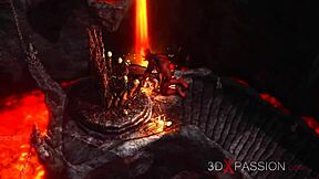 devil toys with a stunning girl in fiery hell