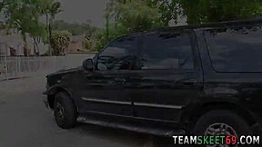 Petite latina teen cums from big cock outdoors