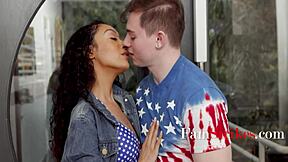 Threesome with skinny stepsisters Amber Summer and Sarah Lace feels unreal