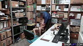 Skinny teen does what the security guy wants in the shop