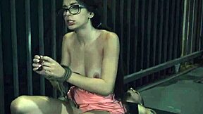 Spex teen gets dominated and roughfucked in public bondage.