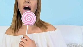 Russian Blonde Beauty Masturbates with Candy