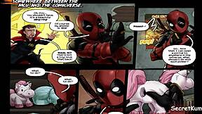 deadpool thinking with portals in comic cartoon style 😎