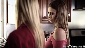 beautiful glam teen gets drilled in taboo threesome. missionary and cowgirl riding.