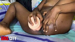 Using a huge dildo on my wet pussy feels amazing