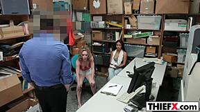 Sweet teen thief gets banged by officer in garage, contrasting innocence with hardcore punishment