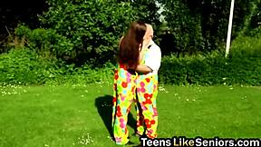 Hey pretty teen, wanna suck this old stud outdoors?