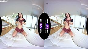 Fully clothed babe Stefany reaches orgasm while masturbating on the sofa