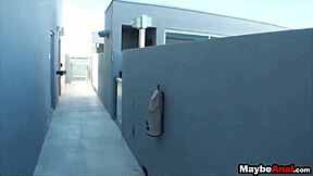 Amateur brunette Evelyn Lacie embarks on her FIRST ANAL adventure