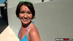 Amateur brunette Evelyn Lacie embarks on her FIRST ANAL adventure