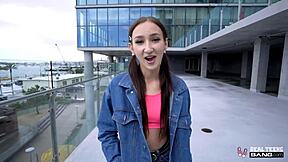 Petite Carmen Rae gets her tight pussy fucked outdoors in POV.