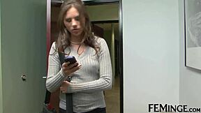 feminge 4k - hot lesbians locked in a room, strapon party gets wild. scissoring and fingering everywhere!