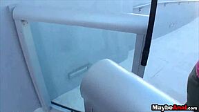 Amateur brunette Evelyn Lacie embarks on her FIRST ANAL adventure