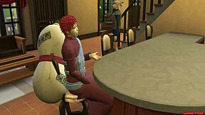 Gaara says, 'Temari, let's fuck in the kitchen with the group.'