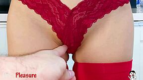 18 year old japanese girl in red stockings and lingerie gets huge cum in pov creampie