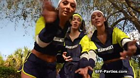 Naughty joggers share one guy for fucking