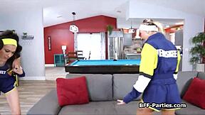 Naughty joggers share one guy for fucking