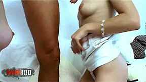 two young french friends lola bella and angie share a kiss with a spanish guy at the party