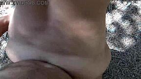 Horny stepmom bends over for outdoor doggystyle creampie.