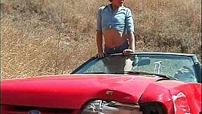 Damn, watch this redhead teen bent over for outdoor banging!