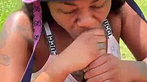 Girl sucks big black cock for pocket change.