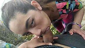 Cute teen girlfriend gives blowjob to friend in front of sea 😍