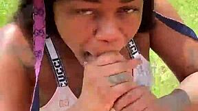 Girl sucks big black cock for pocket change.