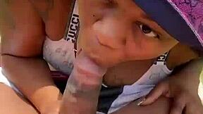 Girl sucks big black cock for pocket change.